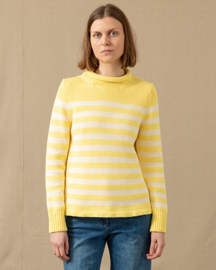 Women's Breton Stripe Fisherman's Sweater in Lemon/Egret