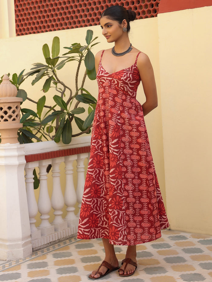 Women's Cotton A Line Panelled Midi Dress