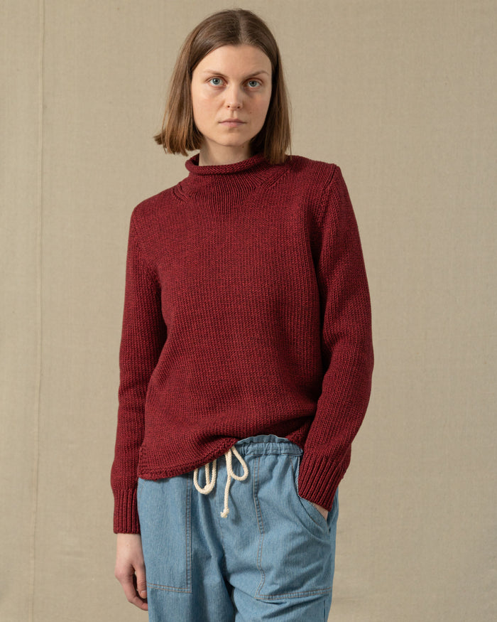 Women's Fisherman's Sweater in Cranberry Mix
