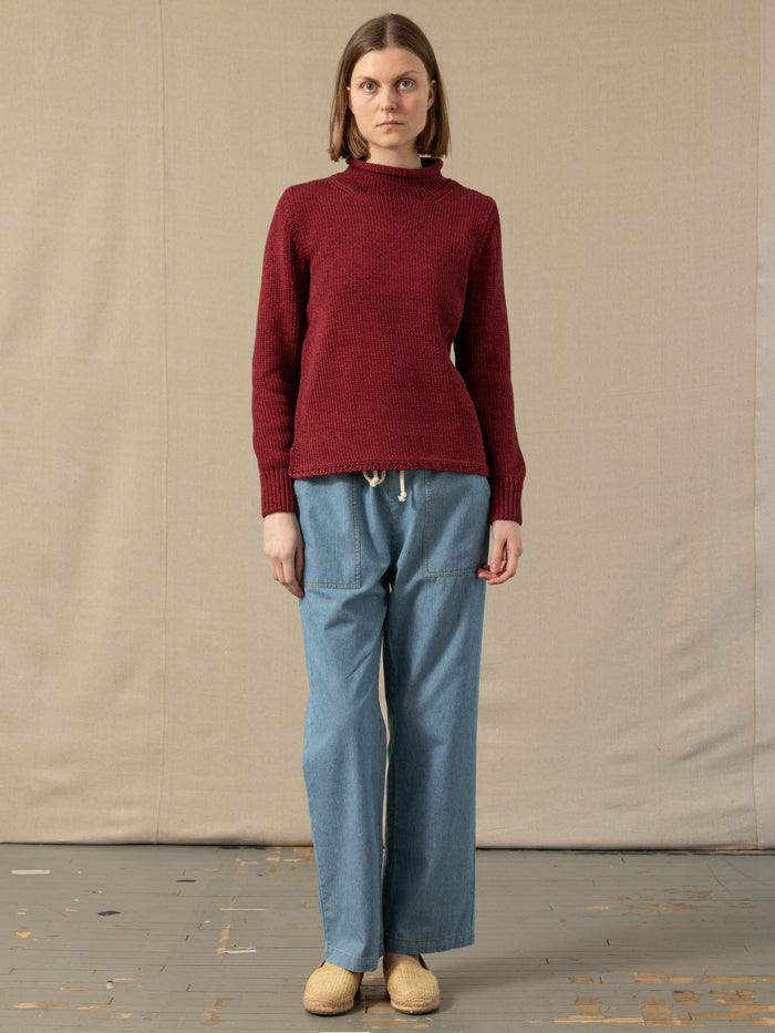 Women's Fisherman's Sweater in Cranberry Mix