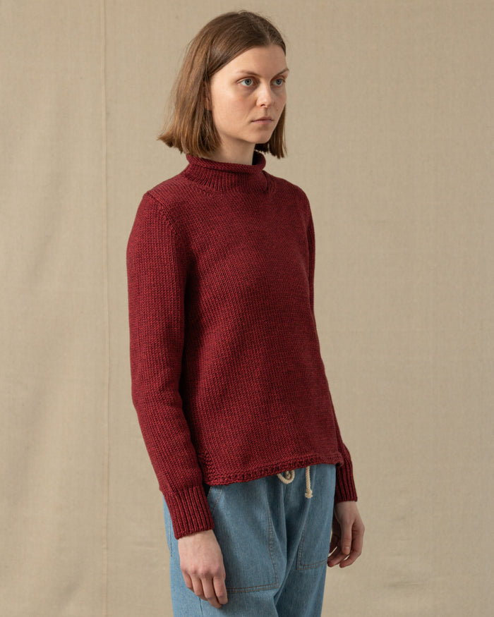 Women's Fisherman's Sweater in Cranberry Mix