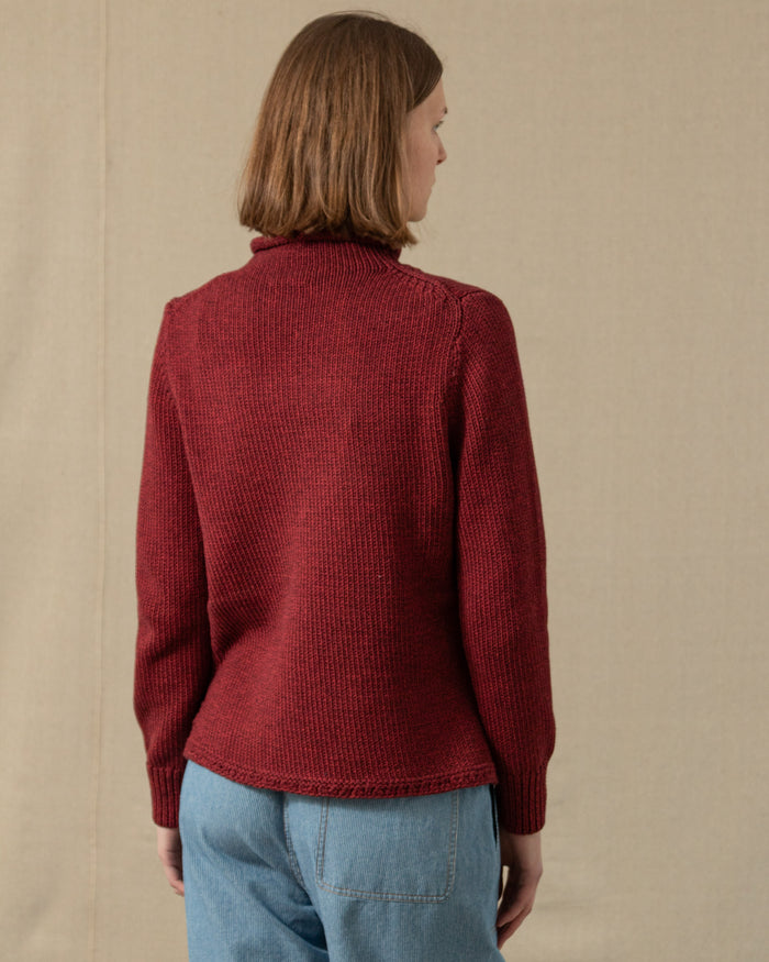 Women's Fisherman's Sweater in Cranberry Mix