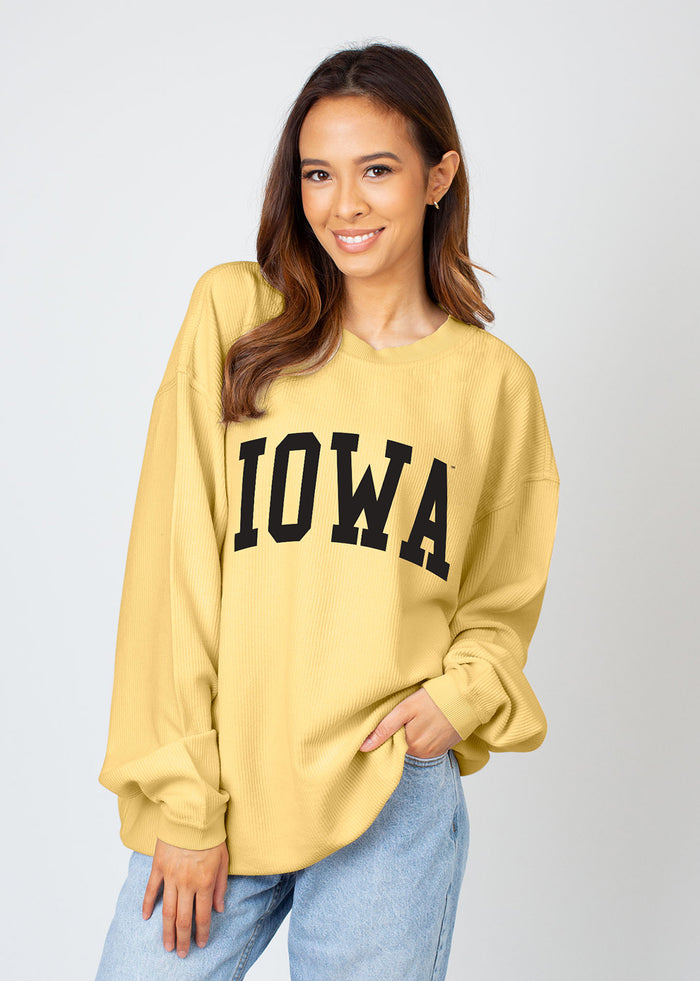 Iowa Hawkeyes Unisex Gold Oversized Premium cotton corded fleece Sweatshirt with Super soft hand feel, vintage wash and ribbed crew neckline, cuffs, and hemline
