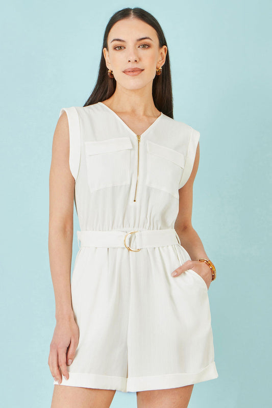 White Utility Style Playsuit - Bascora